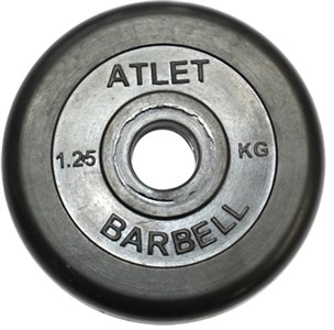 Диск обрезиненный, чёрного цвета, 31 мм, 1.25 кг Atlet