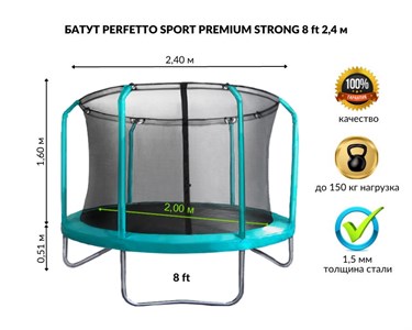 Батут с защитной сеткой "PERFETTO SPORT PREMIUM STRONG 8" диаметр 2,4 м
