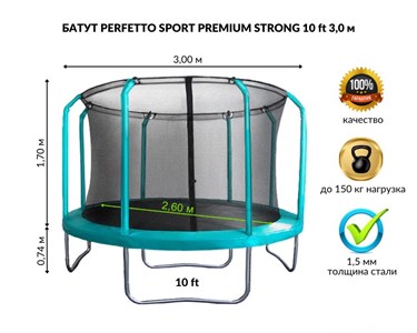 Батут с защитной сеткой "PERFETTO SPORT PREMIUM STRONG 10" диаметр 3,0 м