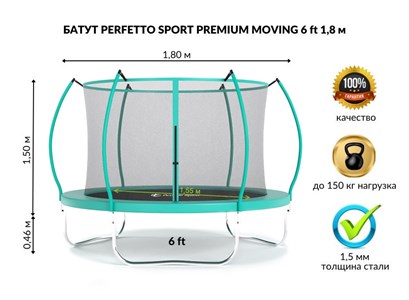 Батут с защитной сеткой "PERFETTO SPORT PREMIUM MOVING 6" диаметр 1,8 м